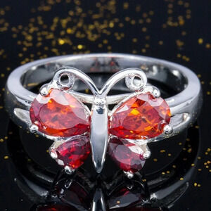 💎925 Silver Plated Ruby Red Sapphire CZ Cute Butterfly Ring, GPMB1473